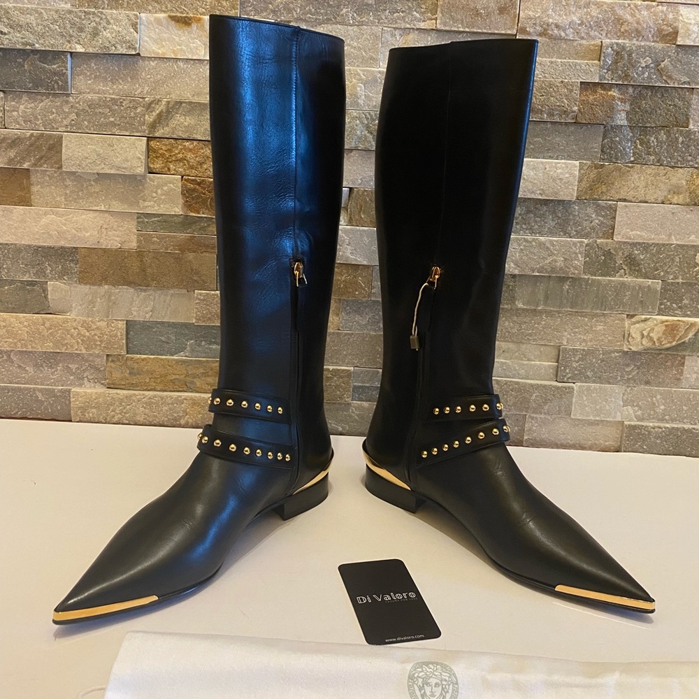 Versace Tall Leather Riding Boots